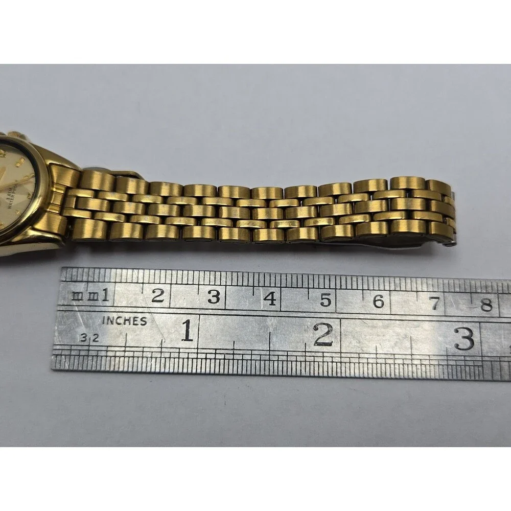 Womens Salco Gold Tone Quartz Bracelet Dress Watch Dainty Petite New Battery